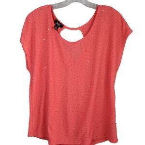 EUC AGB Coral Sleeveless Sequin Godet Keyhold Back Top XL